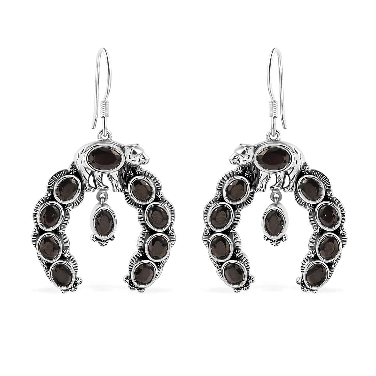 Artisan Crafted Elite Shungite Squash Blossom Bear Earrings in Black Oxidized Sterling Silver 4.85 ctw image number 0