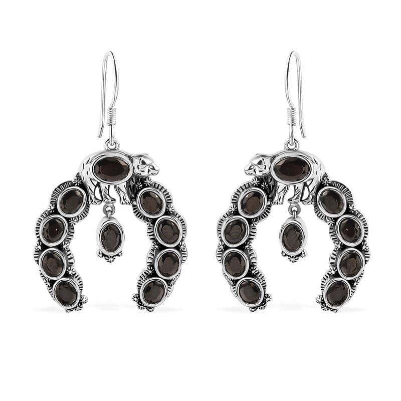 D'Joy Artisan Crafted Elite Shungite 4.85 ctw Squash Blossom Bear Earrings in Black Oxidized Sterling Silver 