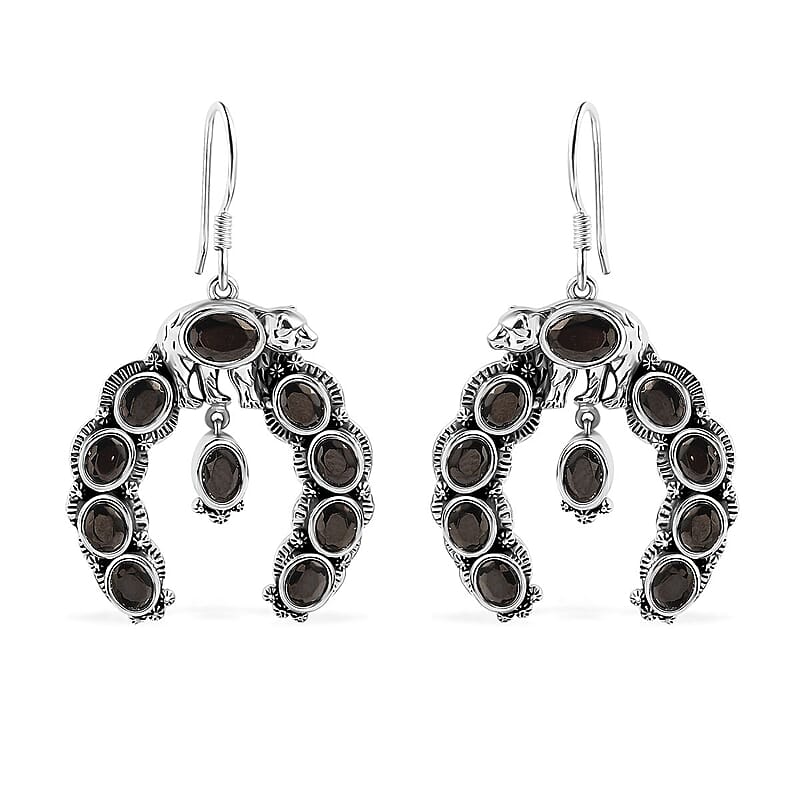 D'Joy Artisan Crafted Elite Shungite 4.85 ctw Squash Blossom Bear Earrings in Black Oxidized Sterling Silver 