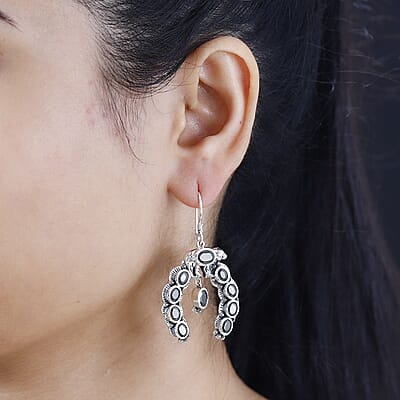 D'Joy Artisan Crafted Elite Shungite 4.85 ctw Squash Blossom Bear Earrings in Black Oxidized Sterling Silver 