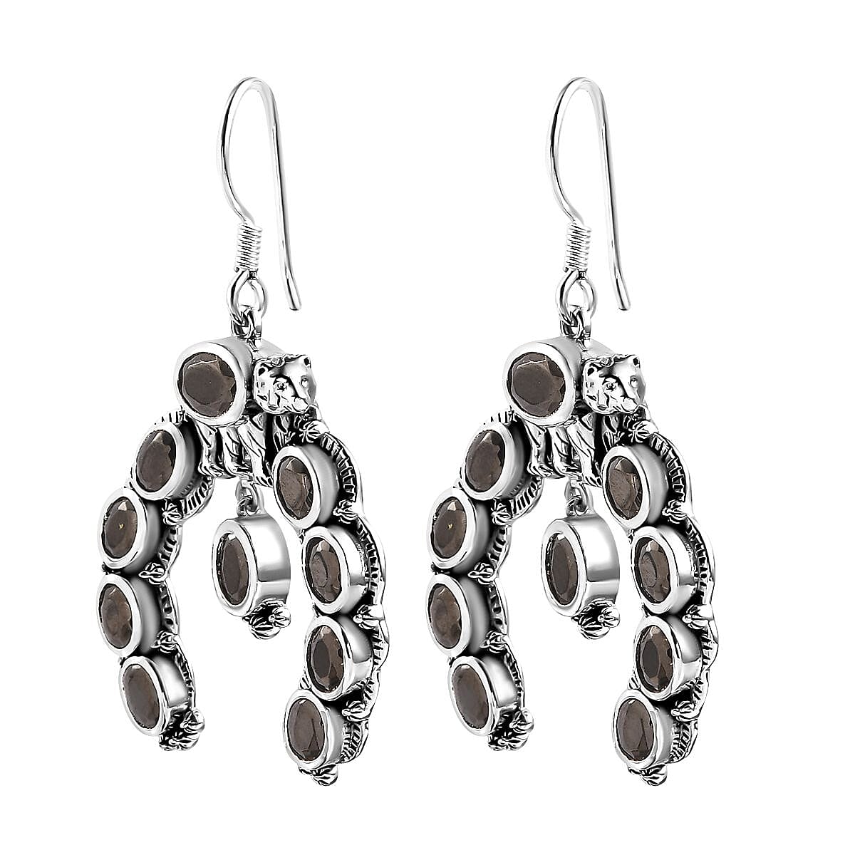 D'Joy Artisan Crafted Elite Shungite 4.85 ctw Squash Blossom Bear Earrings in Black Oxidized Sterling Silver 