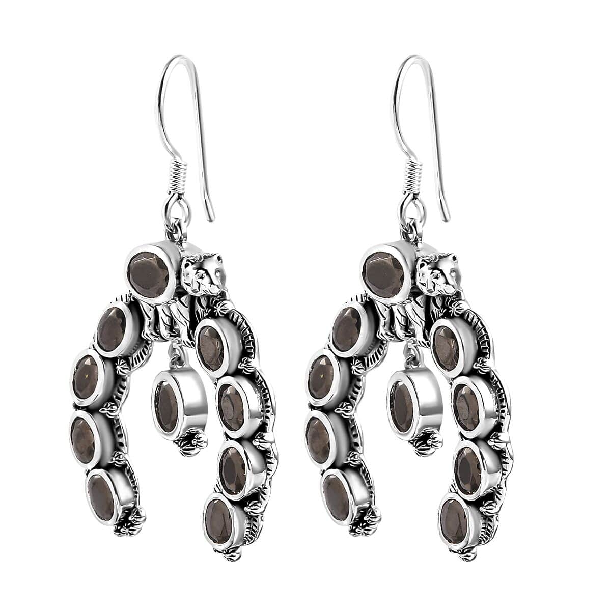 Artisan Crafted Elite Shungite Squash Blossom Bear Earrings in Black Oxidized Sterling Silver 4.85 ctw image number 3