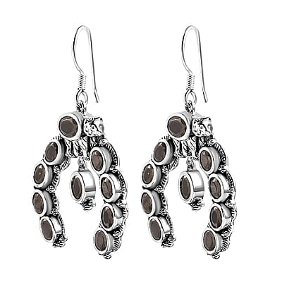 D'Joy Artisan Crafted Elite Shungite 4.85 ctw Squash Blossom Bear Earrings in Black Oxidized Sterling Silver 