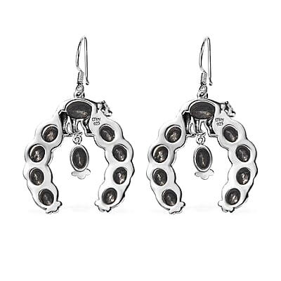D'Joy Artisan Crafted Elite Shungite 4.85 ctw Squash Blossom Bear Earrings in Black Oxidized Sterling Silver 