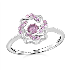 Simulated Pink Diamond 1.10 ctw Halo Ring in Platinum Over Sterling Silver (Size 10.0) 