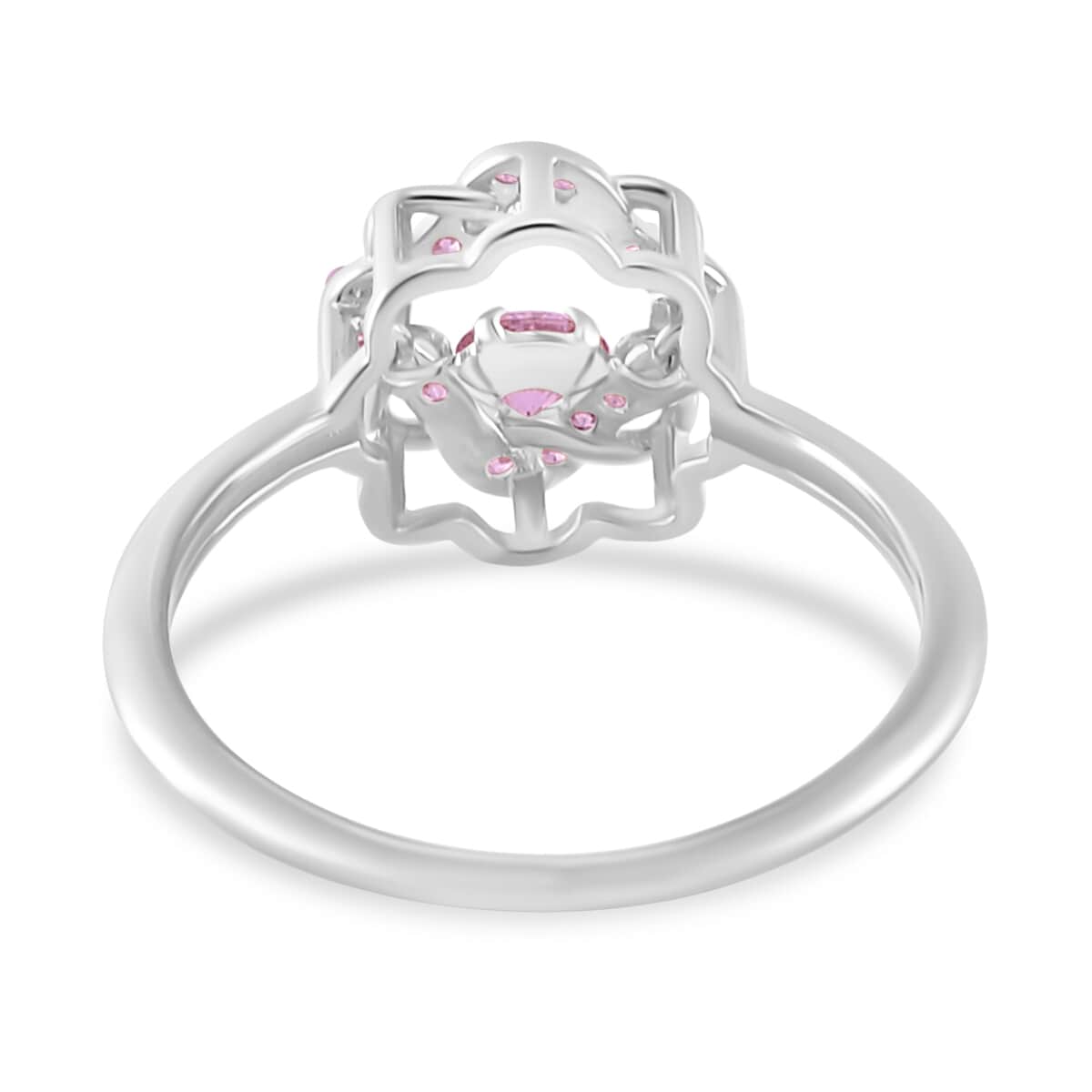 Simulated Pink Diamond Halo Ring in Platinum Over Sterling Silver (Size 10.0) 1.10 ctw image number 4