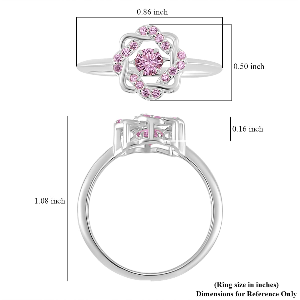 Simulated Pink Diamond 1.10 ctw Halo Ring in Platinum Over Sterling Silver (Size 10.0) 