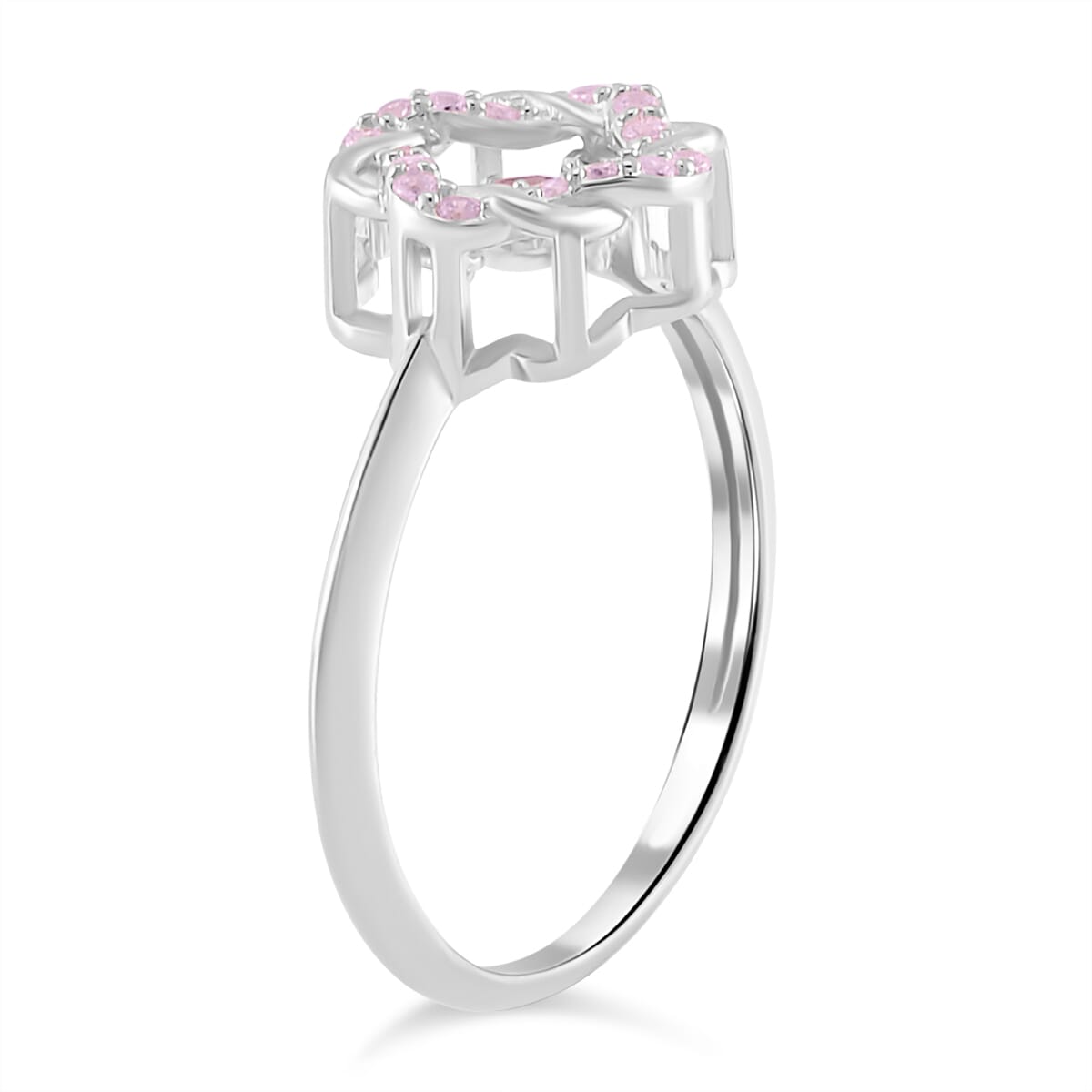 Simulated Pink Diamond 1.10 ctw Halo Ring in Platinum Over Sterling Silver (Size 8.0)  image number 3
