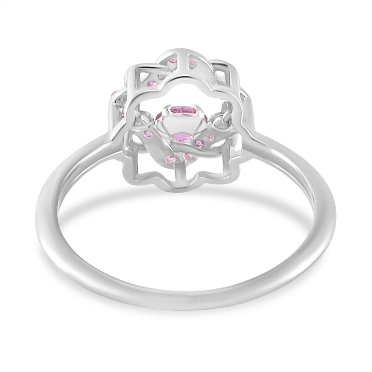 Simulated Pink Diamond 1.10 ctw Halo Ring in Platinum Over Sterling Silver (Size 8.0)  image number 4