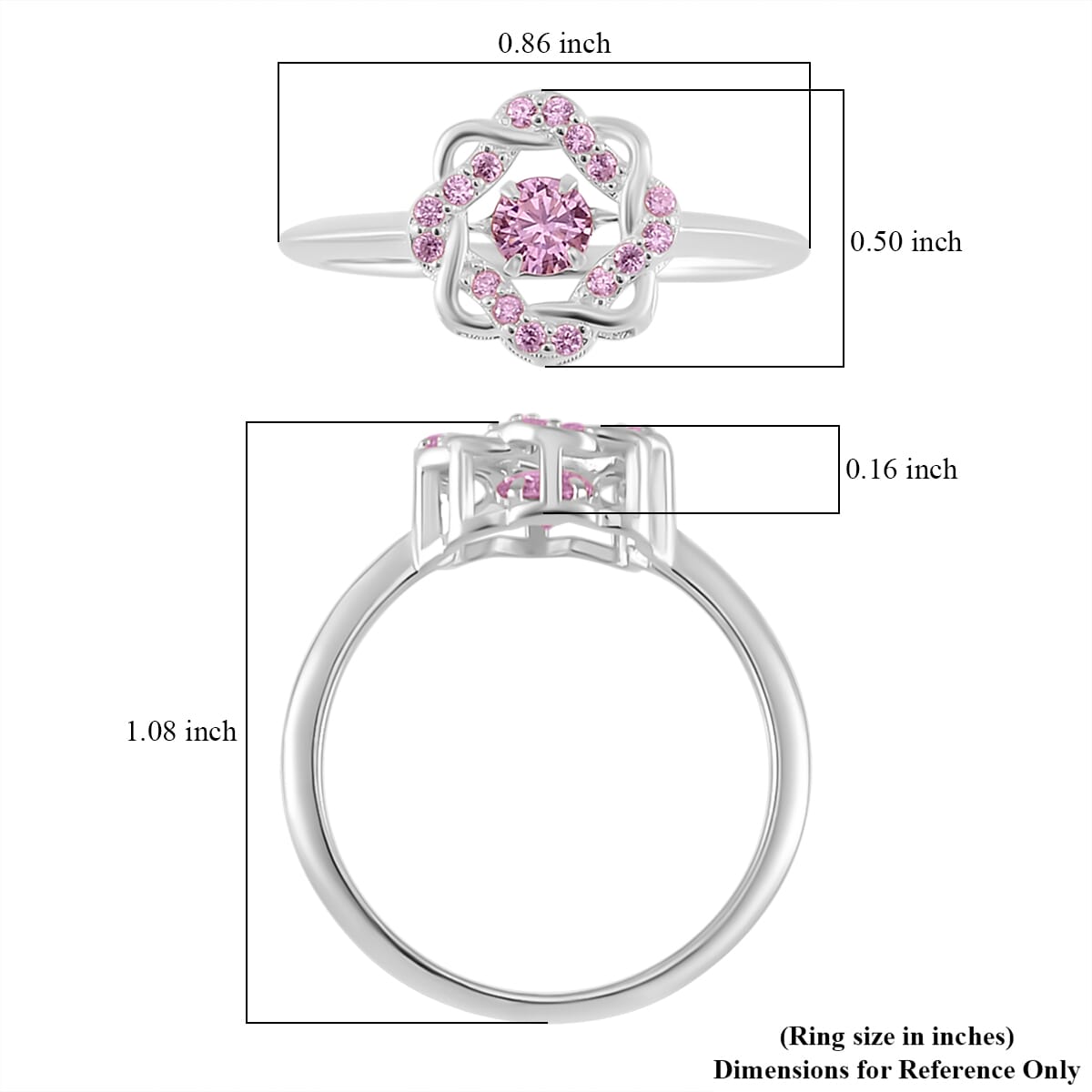 Simulated Pink Diamond 1.10 ctw Halo Ring in Platinum Over Sterling Silver (Size 8.0)  image number 5