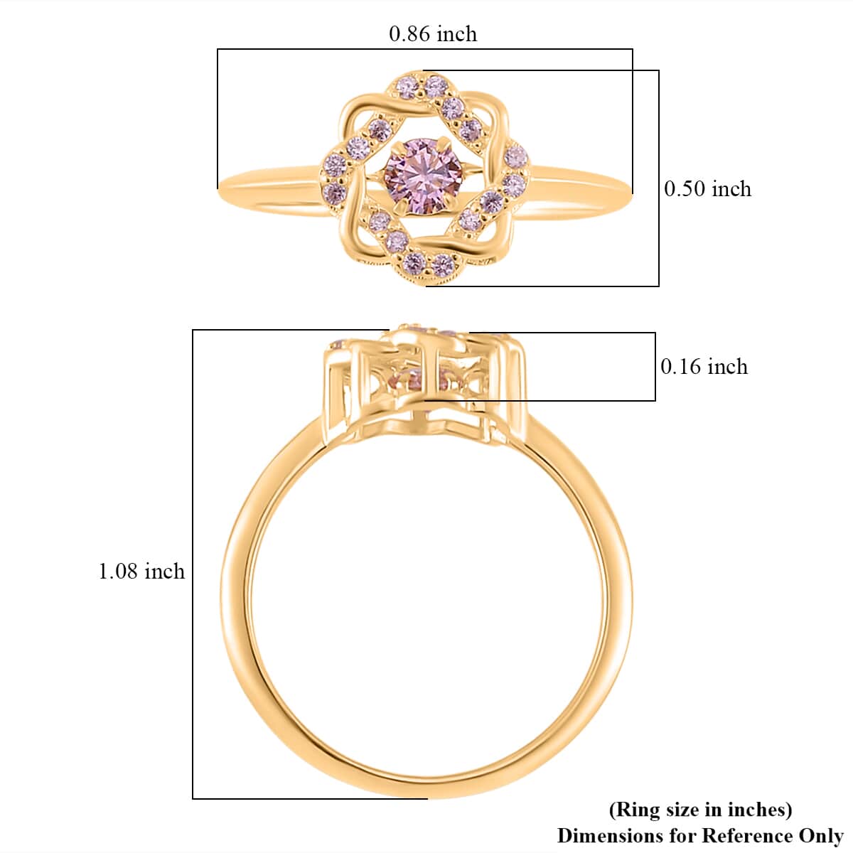 Simulated Pink Diamond 1.10 ctw Ring in 14K Yellow Gold Over Sterling Silver (Size 7.0)  image number 5