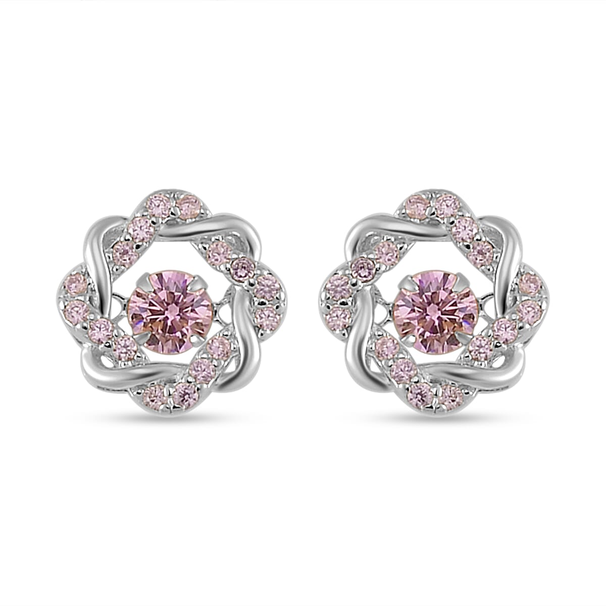 Simulated Pink Diamond 2.10 ctw Stud Earrings in Platinum Over Sterling Silver