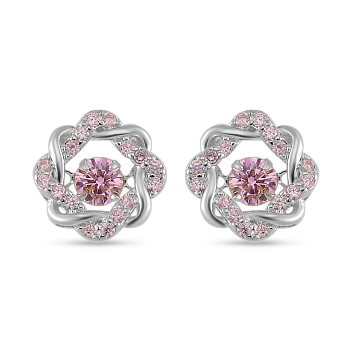 Simulated Pink Diamond 2.10 ctw Stud Earrings in Platinum Over Sterling Silver image number 0