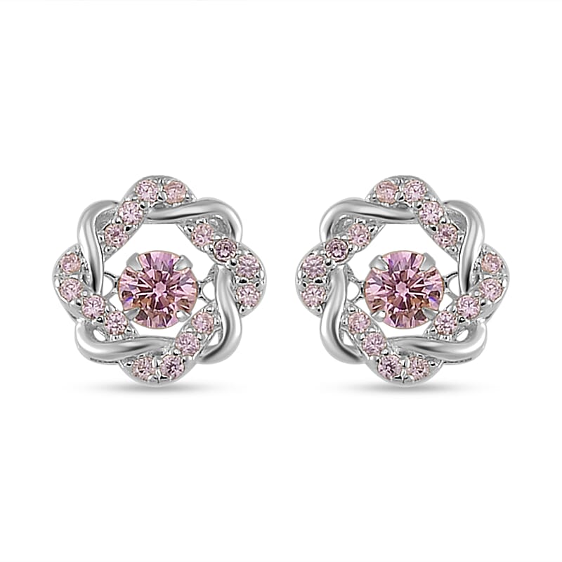 Simulated Pink Diamond 2.10 ctw Stud Earrings in Platinum Over Sterling Silver