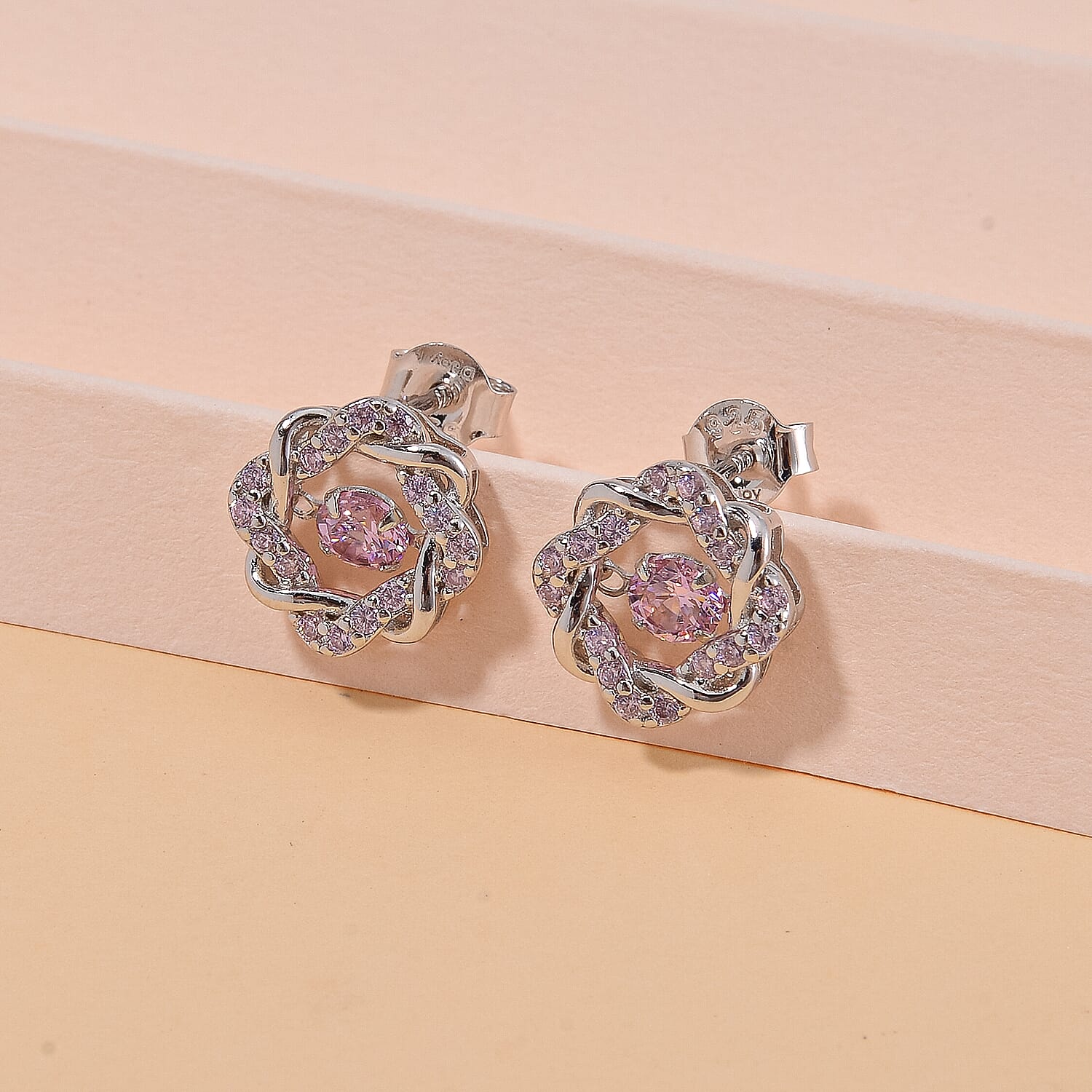 Simulated Pink Diamond 2.10 ctw Stud Earrings in Platinum Over Sterling Silver