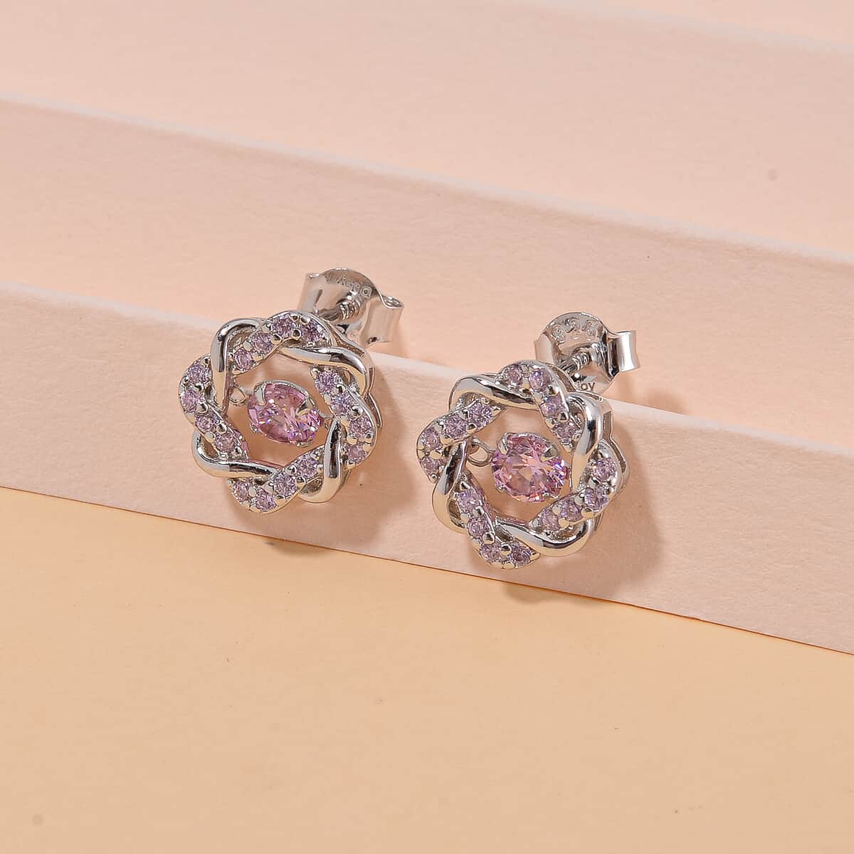 Simulated Pink Diamond 2.10 ctw Stud Earrings in Platinum Over Sterling Silver image number 1