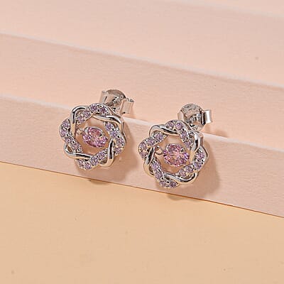 Simulated Pink Diamond 2.10 ctw Stud Earrings in Platinum Over Sterling Silver