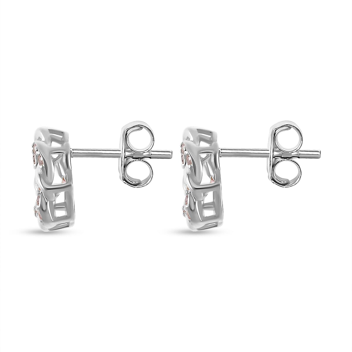 Simulated Pink Diamond 2.10 ctw Stud Earrings in Platinum Over Sterling Silver