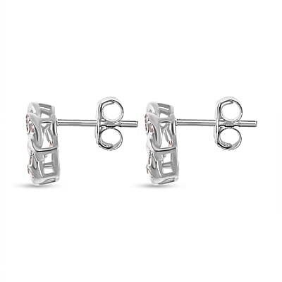 Simulated Pink Diamond 2.10 ctw Stud Earrings in Platinum Over Sterling Silver