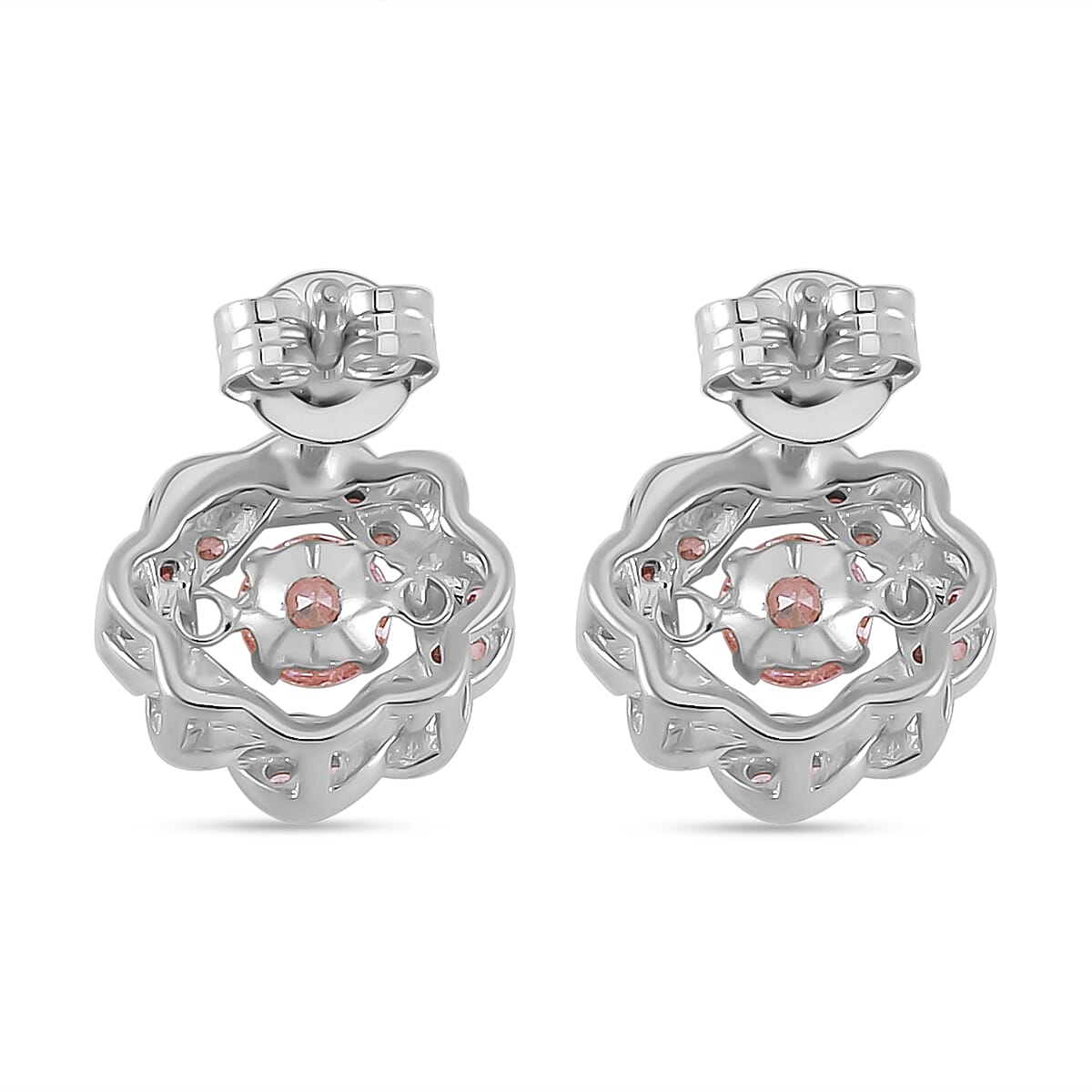 Simulated Pink Diamond 2.10 ctw Stud Earrings in Platinum Over Sterling Silver