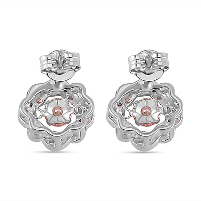 Simulated Pink Diamond 2.10 ctw Stud Earrings in Platinum Over Sterling Silver