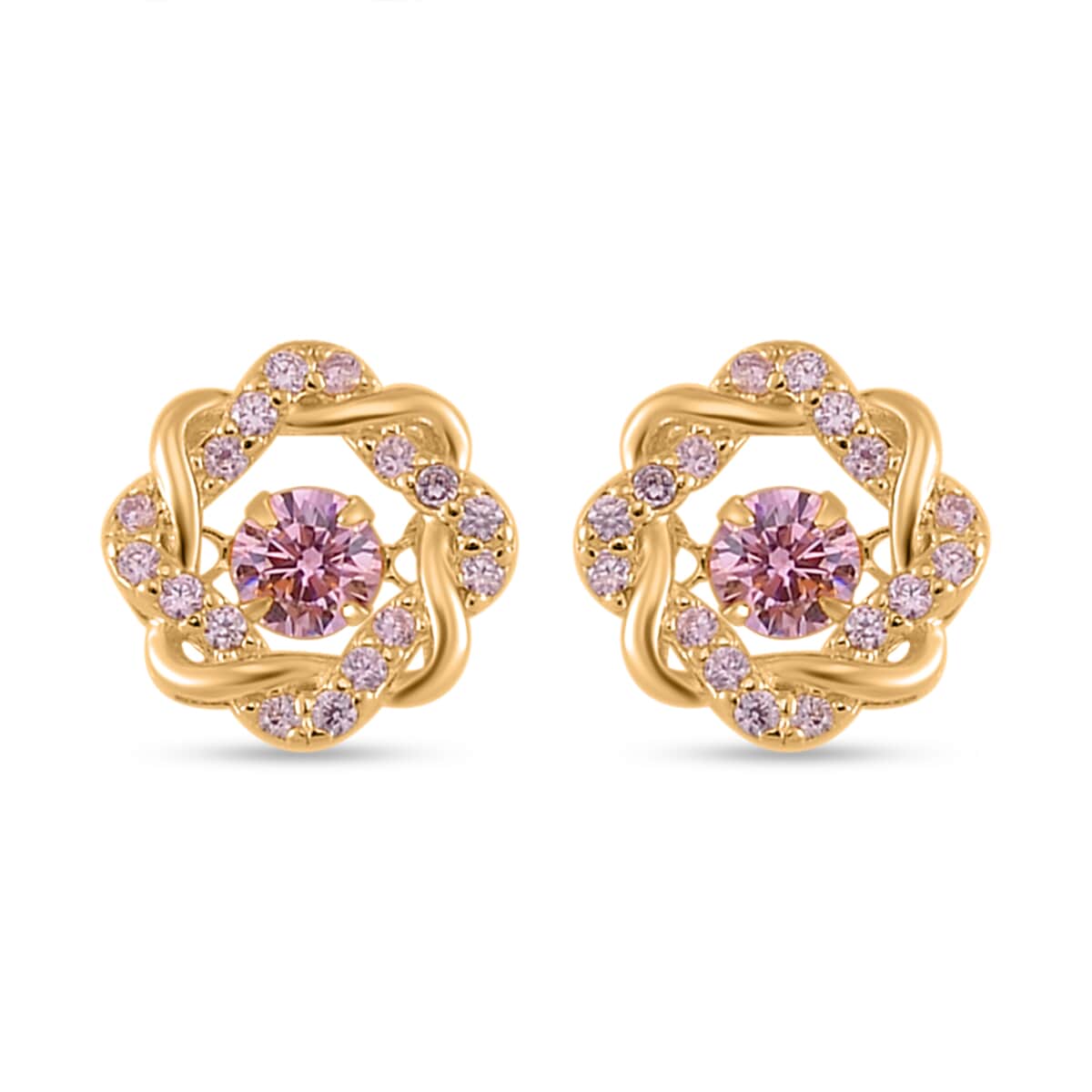 Simulated Pink Diamond 2.10 ctw Stud Earrings in 14K Yellow Gold Over Sterling Silver  image number 0