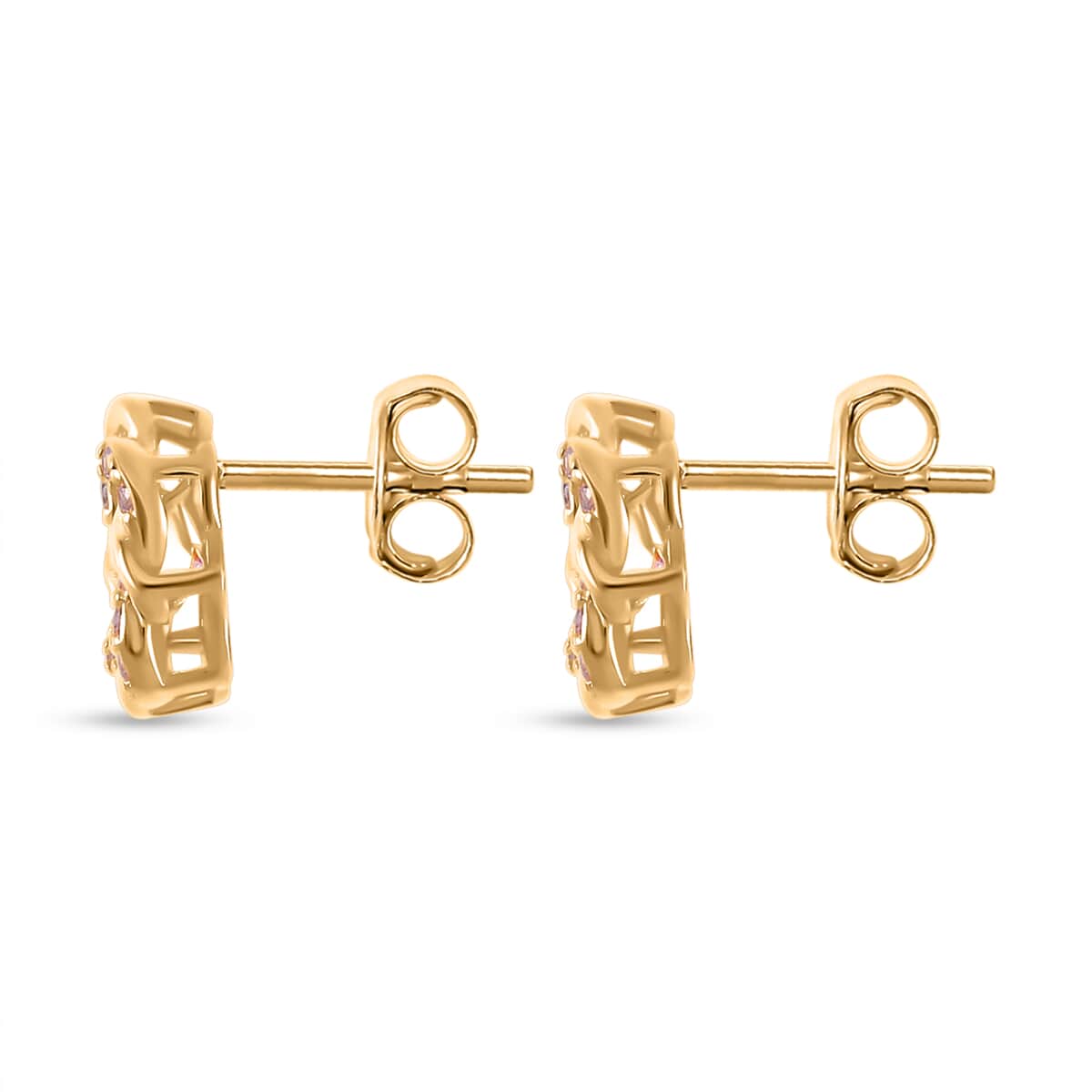 Simulated Pink Diamond 2.10 ctw Stud Earrings in 14K Yellow Gold Over Sterling Silver  image number 3