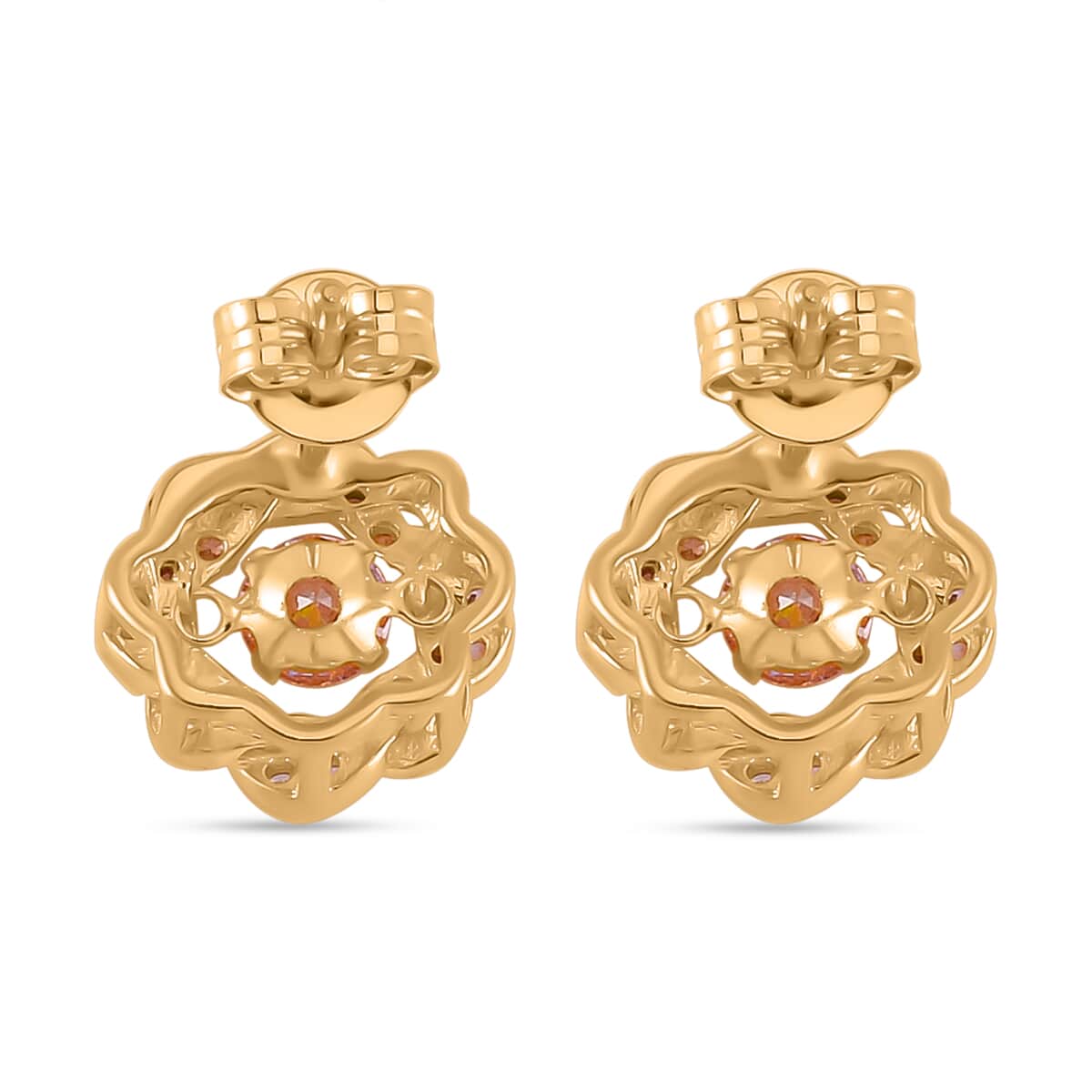 Simulated Pink Diamond 2.10 ctw Stud Earrings in 14K Yellow Gold Over Sterling Silver  image number 4