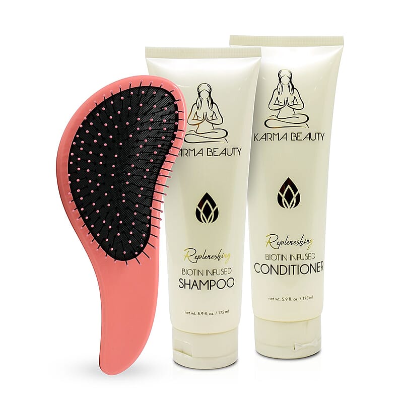 Karma Beauty-Shampoo, Conditioner and Wet Brush (Peach) Bundle