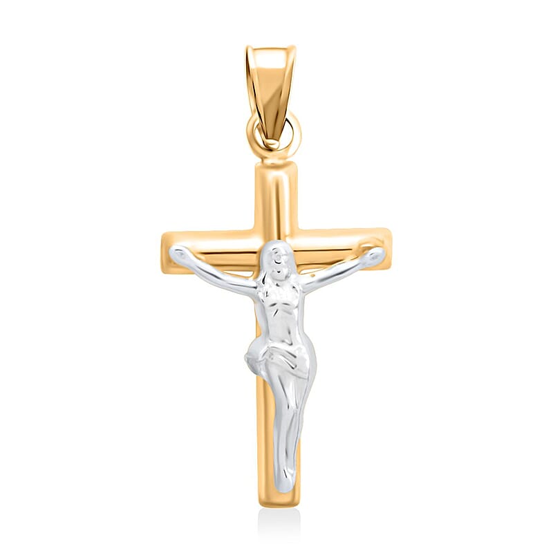 14K Yellow and White Gold Crucifix Pendant 0.42 Grams