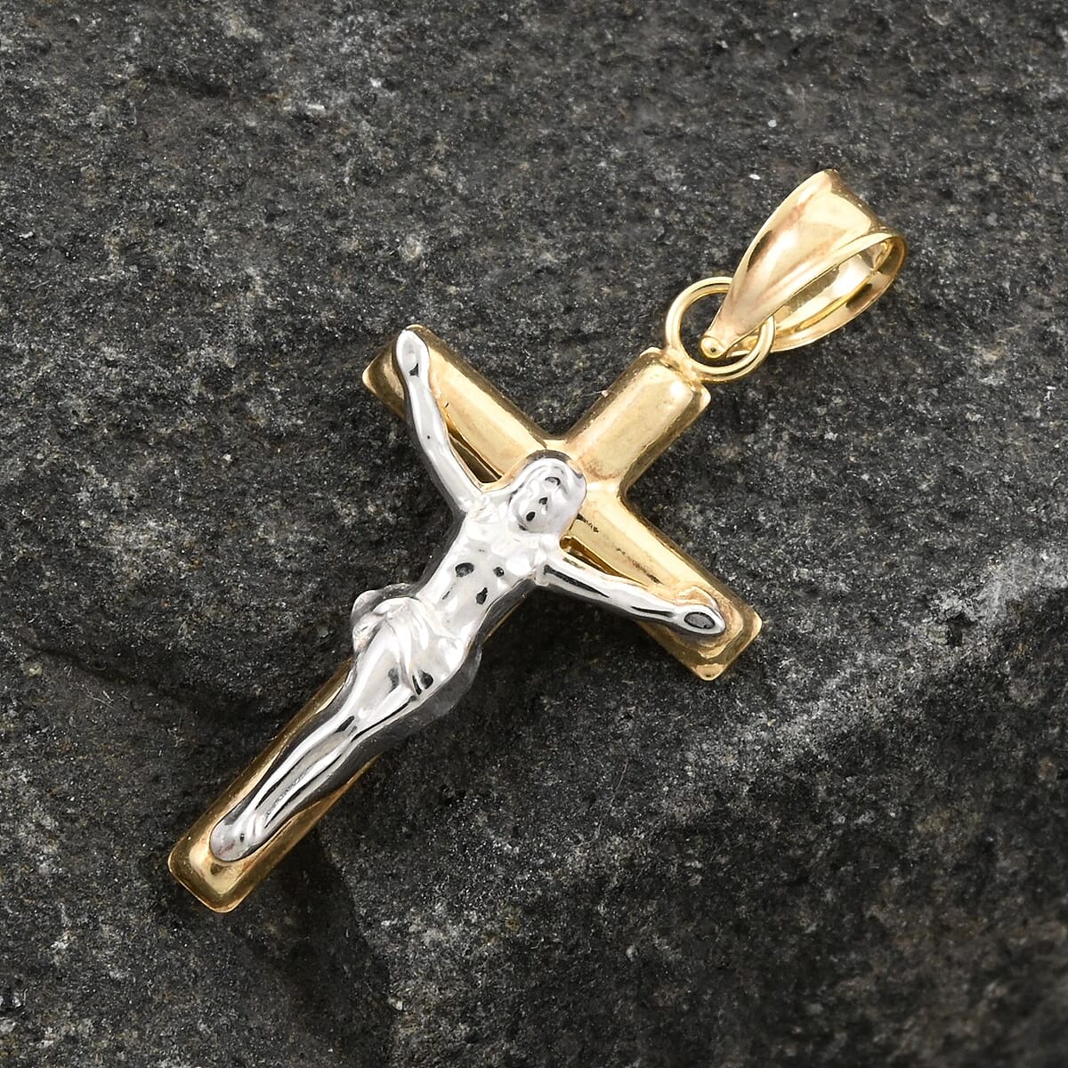 14K Yellow and White Gold Crucifix Pendant 0.42 Grams image number 1