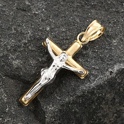 14K Yellow and White Gold Crucifix Pendant 0.42 Grams