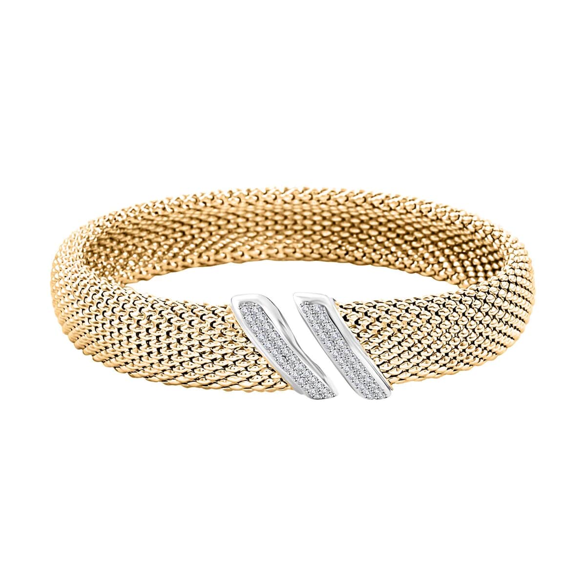 Italian Simulated Diamond Bangle Bracelet in 14K Yellow Gold Over Sterling Silver (7.0 In) 1.20 ctw image number 0