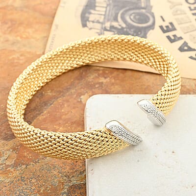 Italian Simulated Diamond Bangle Bracelet in 14K Yellow Gold Over Sterling Silver (7.0 In) 1.20 ctw
