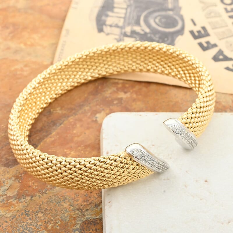 Italian Simulated Diamond Bangle Bracelet in 14K Yellow Gold Over Sterling Silver (7.0 In) 1.20 ctw