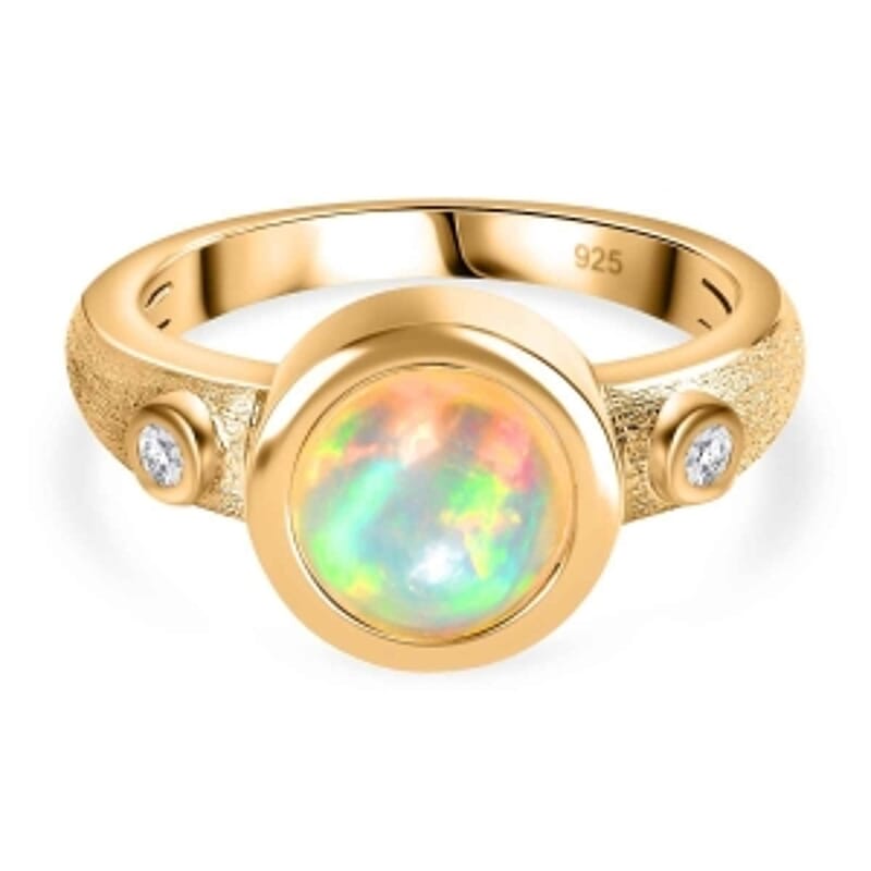 Ethiopian Welo Opal and White Zircon 1.33 ctw Ring in Vermeil Yellow Gold Over Sterling Silver (Size 11.5)