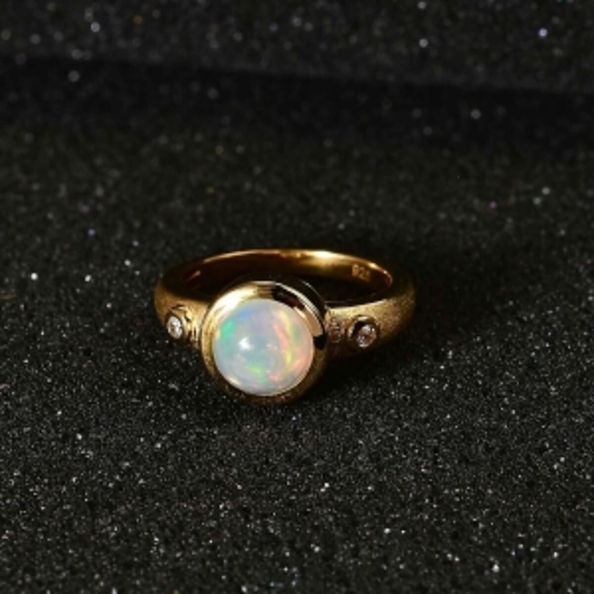 Ethiopian Welo Opal and White Zircon 1.33 ctw Ring in Vermeil Yellow Gold Over Sterling Silver (Size 11.5) image number 2