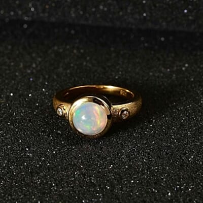Ethiopian Welo Opal and White Zircon 1.33 ctw Ring in Vermeil Yellow Gold Over Sterling Silver (Size 11.5)