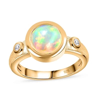 Ethiopian Welo Opal and White Zircon 1.33 ctw Ring in Vermeil Yellow Gold Over Sterling Silver (Size 11.5)