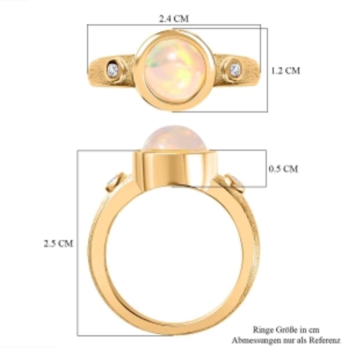 Ethiopian Welo Opal and White Zircon 1.33 ctw Ring in Vermeil Yellow Gold Over Sterling Silver (Size 11.5) image number 7
