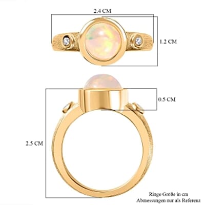 Ethiopian Welo Opal and White Zircon 1.33 ctw Ring in Vermeil Yellow Gold Over Sterling Silver (Size 11.5)