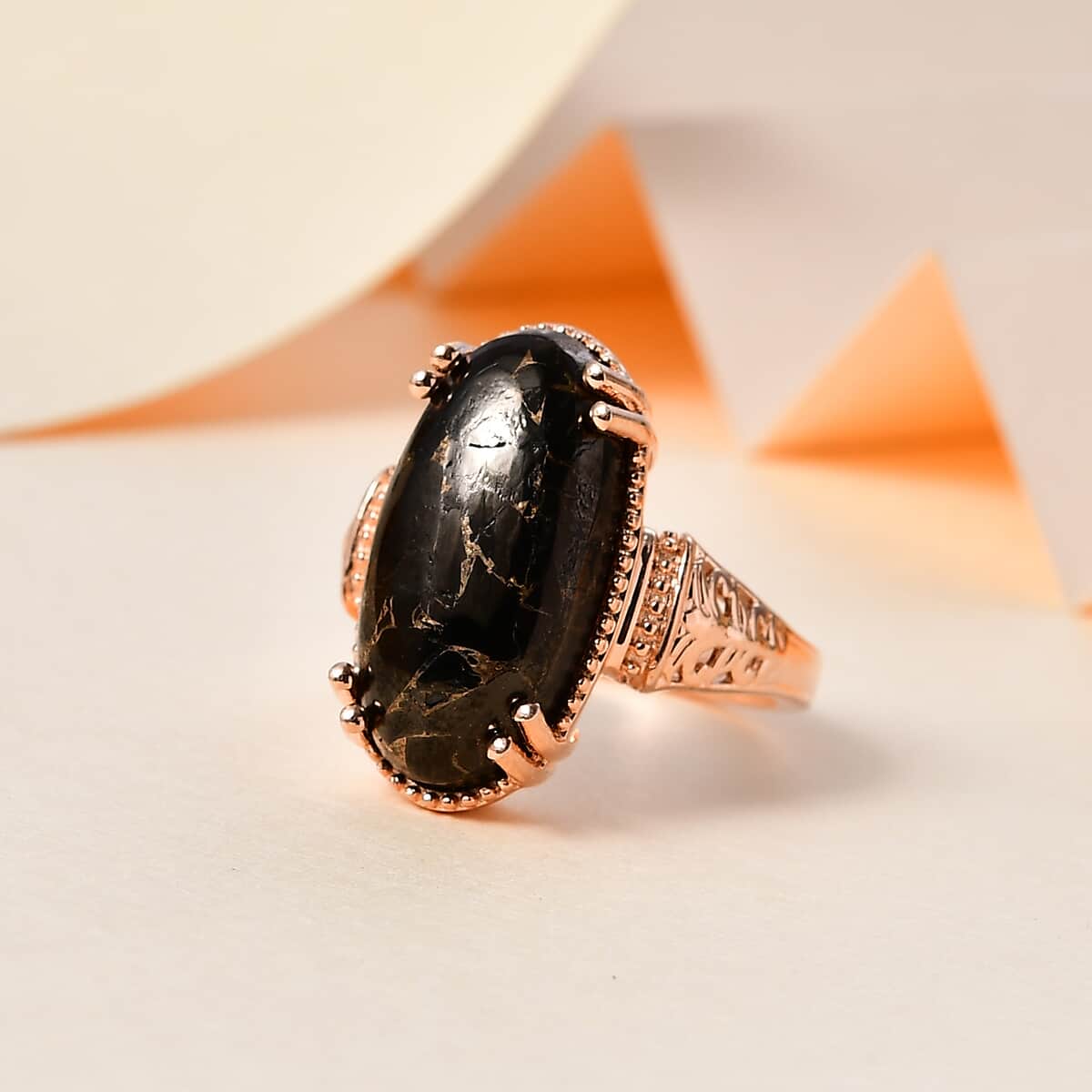 Matrix Silver Shungite Solitaire Ring in 14K Rose Gold Over Copper with Magnet (Size 10.0) 6.35 ctw image number 1