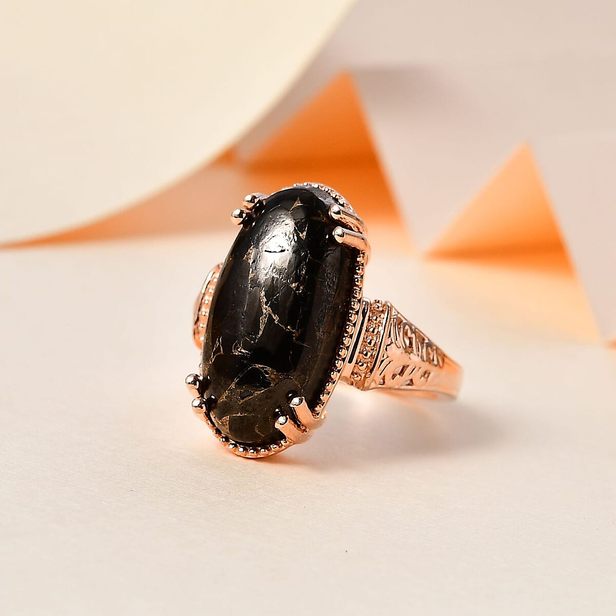 Matrix Silver Shungite Solitaire Ring in 14K Rose Gold Over Copper with Magnet (Size 11.0) 6.35 ctw image number 1