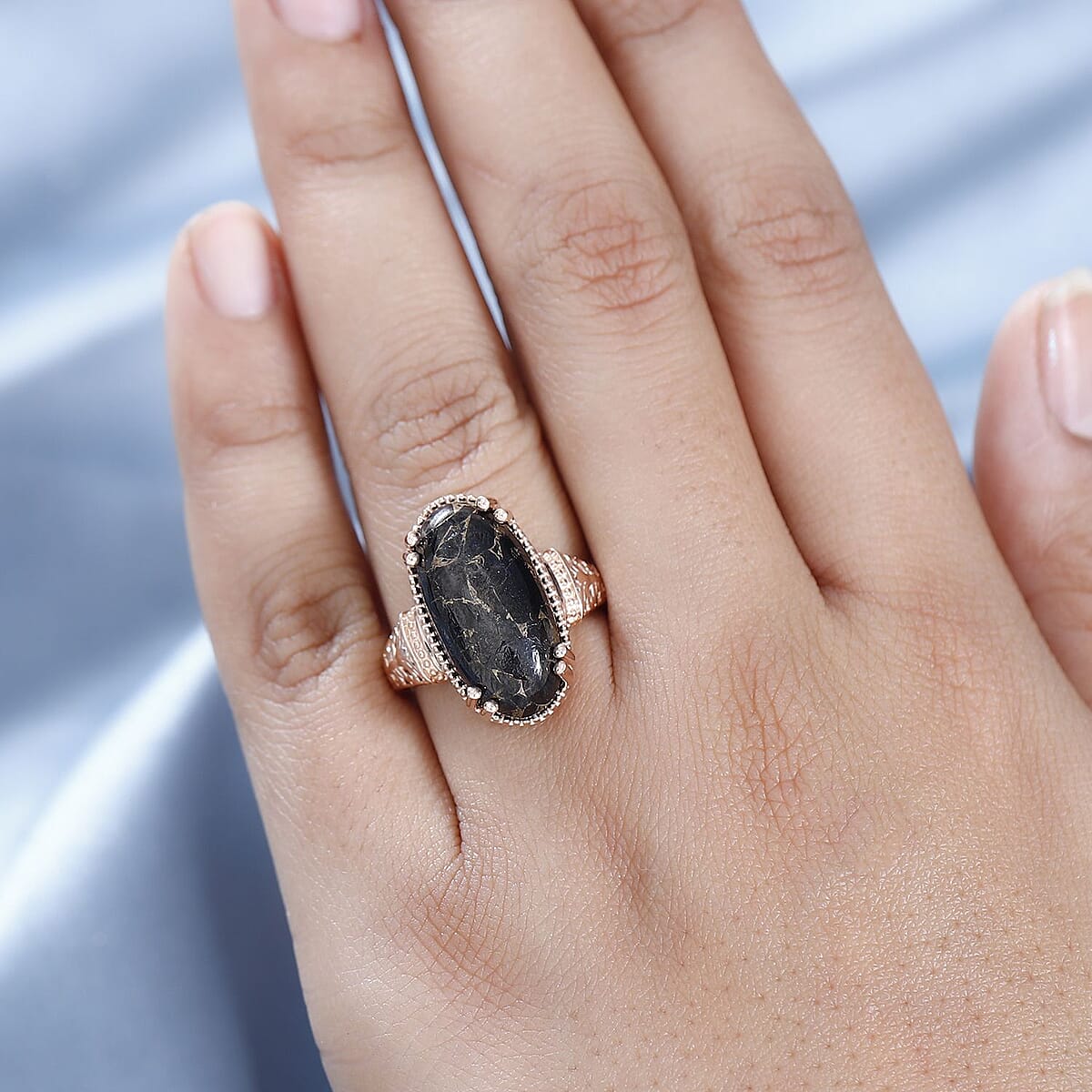 Matrix Silver Shungite Solitaire Ring in 14K Rose Gold Over Copper with Magnet (Size 11.0) 6.35 ctw image number 2