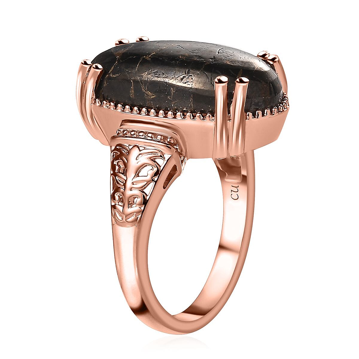 Matrix Silver Shungite Solitaire Ring in 14K Rose Gold Over Copper with Magnet (Size 11.0) 6.35 ctw image number 3