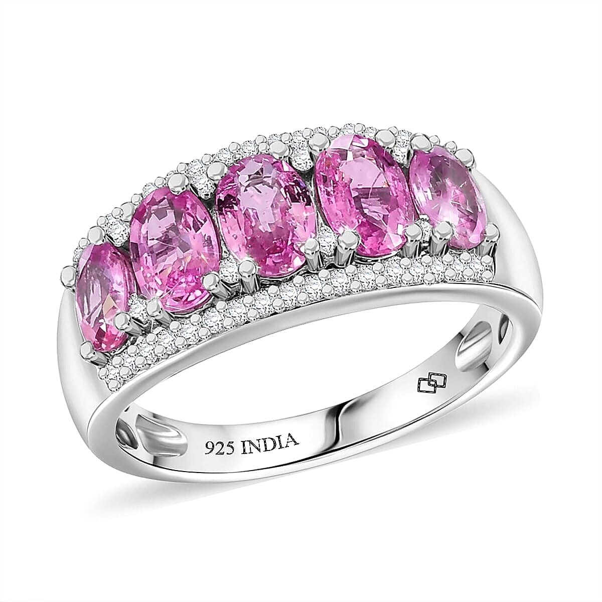 Pink Sapphire and White Zircon 2.90 ctw Ring in Rhodium Over Sterling Silver (Size 5.0)