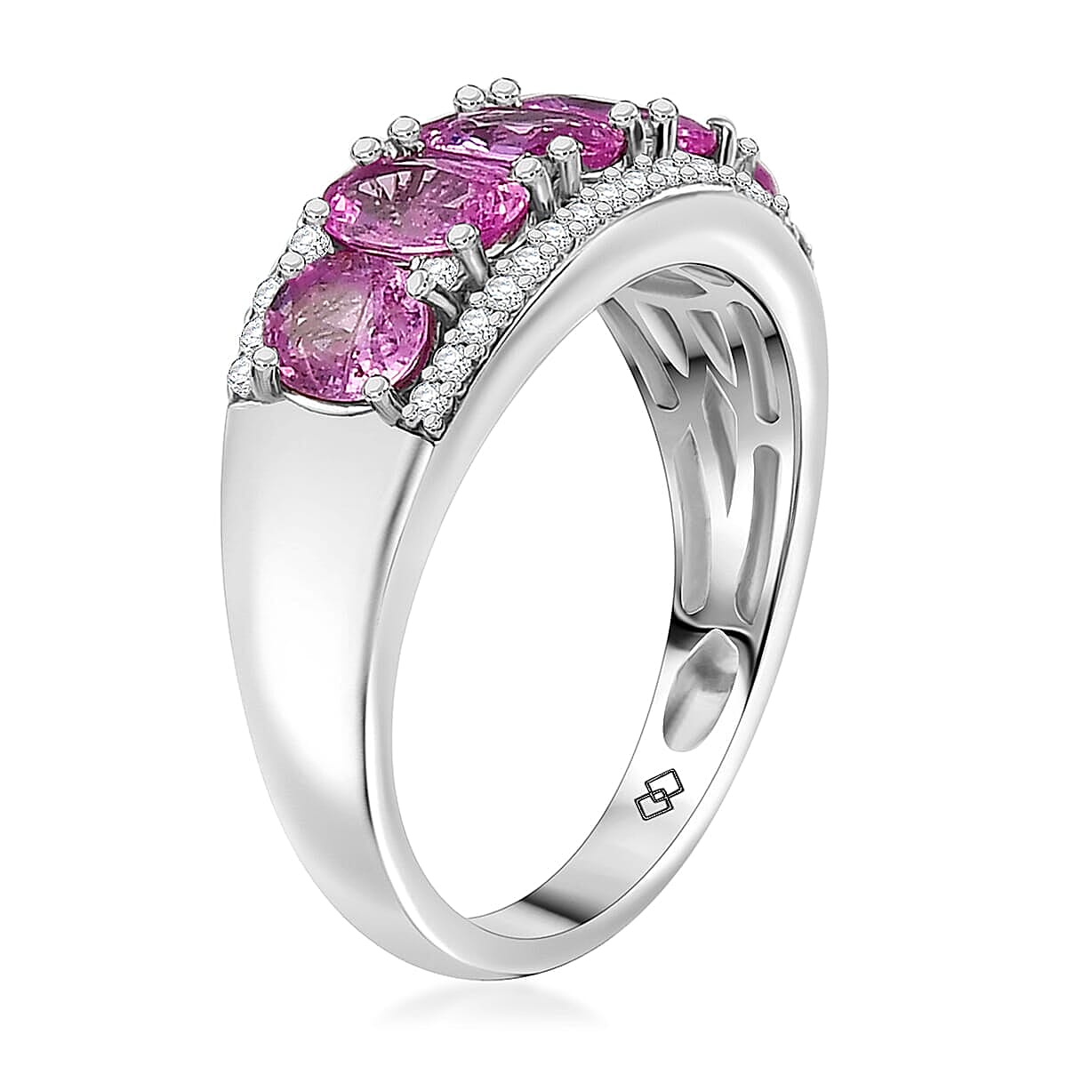 Pink Sapphire and White Zircon 2.90 ctw Ring in Rhodium Over Sterling Silver (Size 5.0)