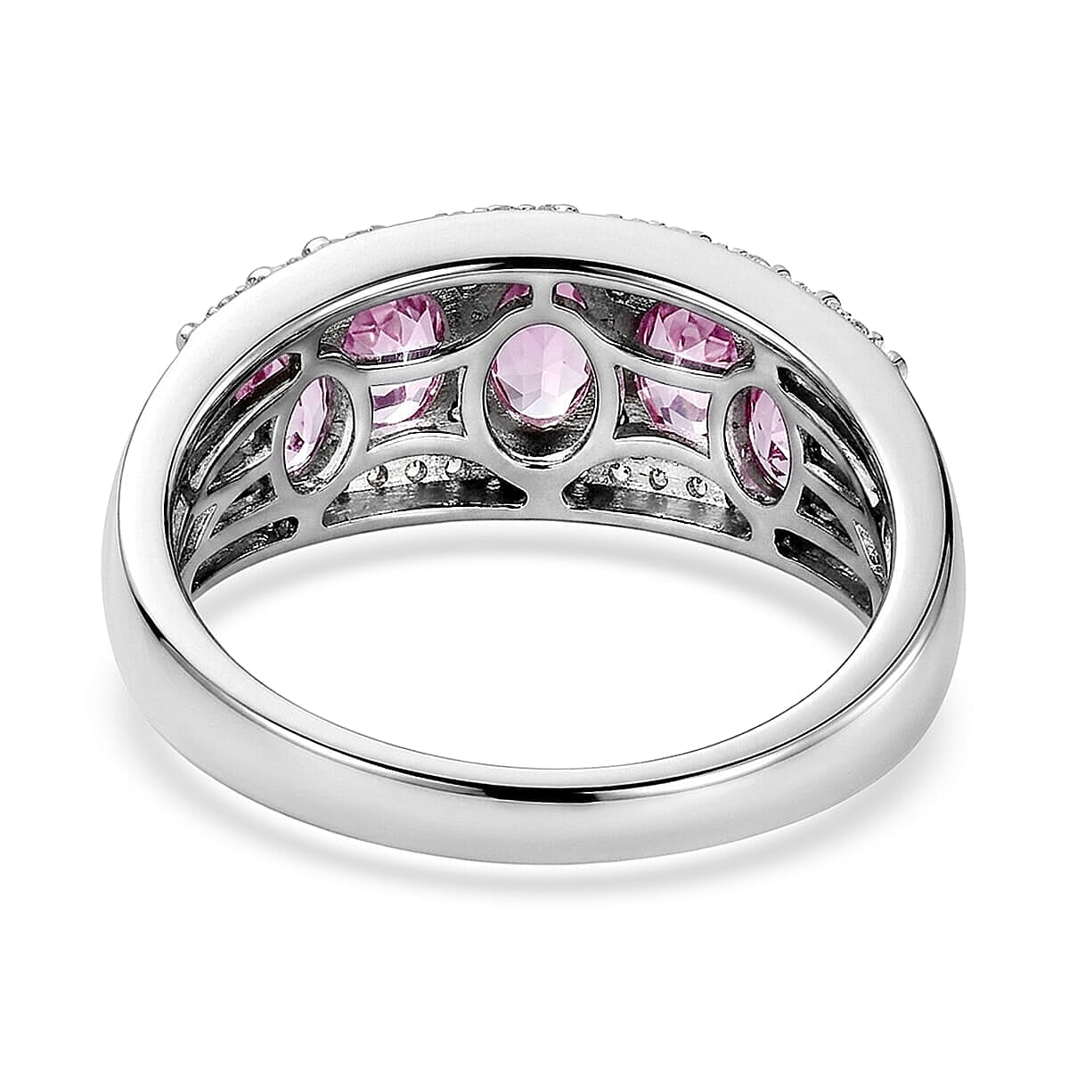 Pink Sapphire and White Zircon 2.90 ctw Ring in Rhodium Over Sterling Silver (Size 5.0)