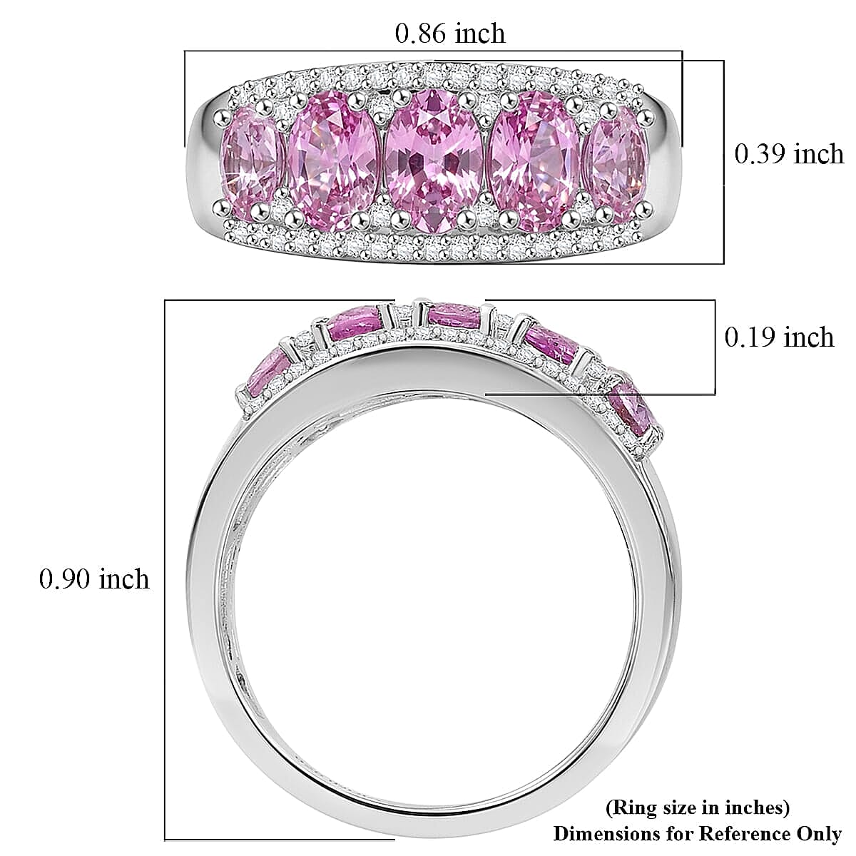 Pink Sapphire and White Zircon 2.90 ctw Ring in Rhodium Over Sterling Silver (Size 5.0)