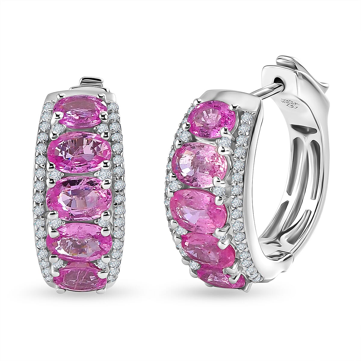 Premium Madagascar Pink Sapphire and White Zircon 5.35 ctw Earrings in Rhodium Over Sterling Silver